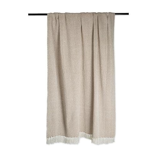 DII Herringbone Striped Collection Cotton Throw Blanket, 50x60, Stone thumbnail 4