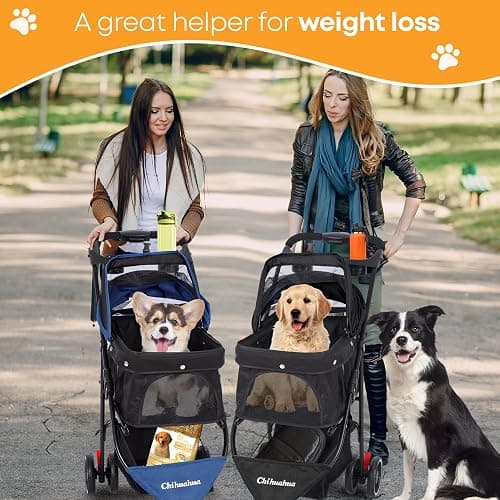Pet Stroller,Dog Stroller for Small Medium Dogs Cats,3 Wheels,Foldable,with Breathable Mesh Canopy,Cup Holders,Easy Assembly,Black thumbnail 7