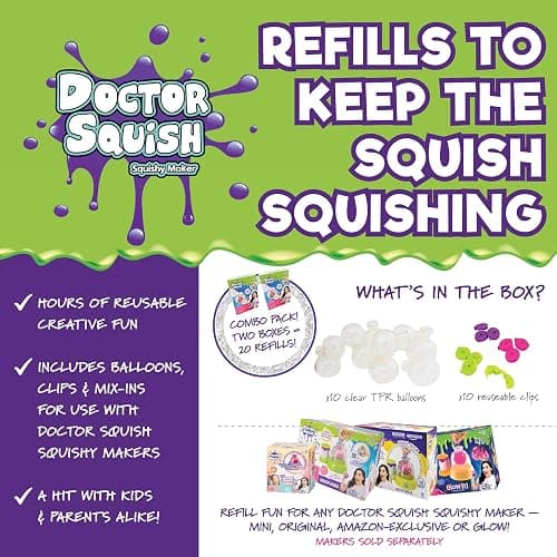 Doctor Squish Squishy Maker Refill Pack | DIY Squishy Making Kit with 10 TPR Balloons and 10 Reusable Clips | Make Your Own Squishies for Kids Ages 8 & Up | 2 Pack thumbnail 2