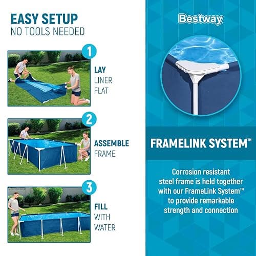 Bestway Steel Pro 13 Foot x 32 Inch Rectangular Above Ground Outdoor Pool Steel Framed Vinyl Swimming Pool with 1,506 Gallon Water Capacity, Blue thumbnail 5