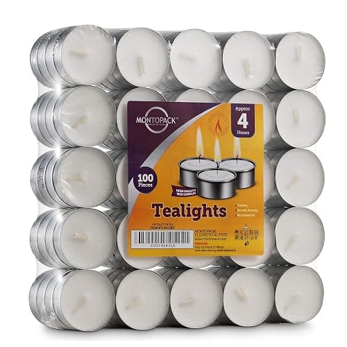 MontoPack Unscented Tea Light Candles 100 Pack | 4 hours, White, Smokeless, Dripless Small Votive Paraffin Tealights | Long-Lasting for Home, Shabbat, Weddings, Events, Emergencies | Mini Candles Bulk thumbnail 7