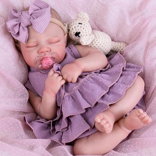 Aori Lifelike Baby Dolls Clothes 20 Inch Purple Dress Clothing Set for 17-20 in Realistic Newborn Doll Girls - Purple thumbnail 3