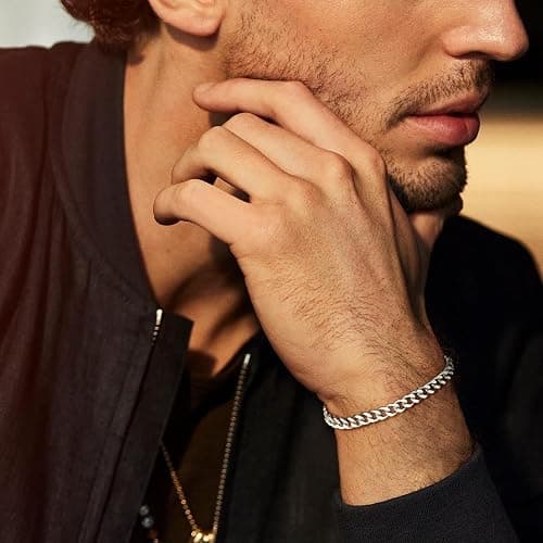 HIMSTORY Silver Cuban Link Bracelet for Men, 925 Sterling Silver 5MM Cuban Chain Bracelet Diamond Cut Silver Bracelets Gifts for Boyfriends Father Husband thumbnail 2