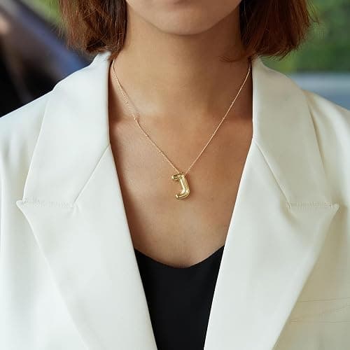 Inerney Gold Bubble Letter Necklace Initial Necklaces for Women, Chunky 14K Plated Balloon Initials, Trendy Charm Non Tarnish Custom Name Pendant Jewelry Gifts for Mom thumbnail 5