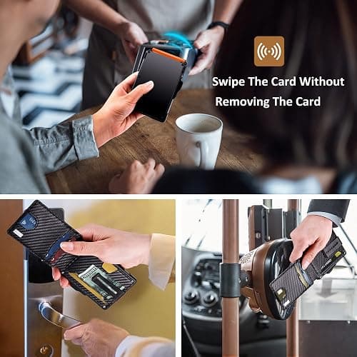 umoven Wallet for Men - with Money Clip Slim Leather Slots Credit Card Holder RFID Blocking Bifold Minimalist Wallet (Carbon Black and Orange) thumbnail 5