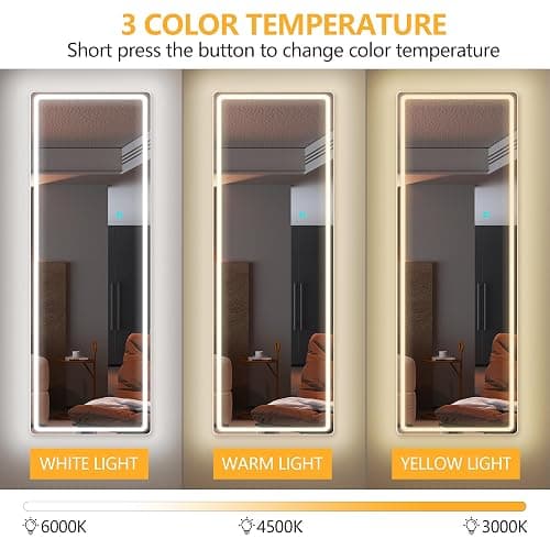 Vlsrka Full Length Mirror with LED Lights, Over The Door, Wall Mounted Hanging Mirror, 47"x 16" White thumbnail 4