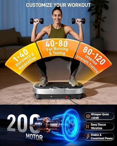 Renoj Vibration Plate Exercise Machine, 3D Whole Body Vibration Platform for Lymphatic Drainage and Muscle Recovery, 455-lb Capacity Fitness Machine with Bluetooth Speaker and LED Display for Home Gym thumbnail 4