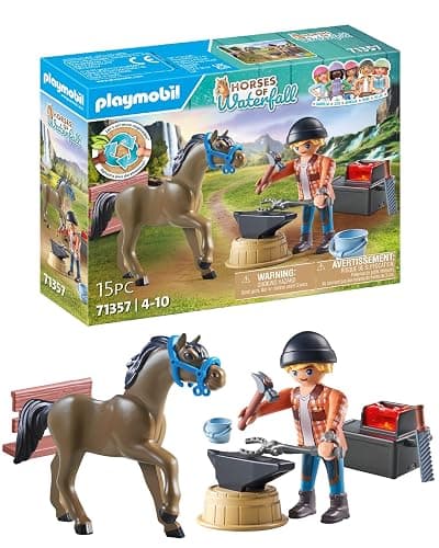 PLAYMOBIL Horses of Waterfall 71357 Hufschmied Ben & Achilles, interaktive Pferdepflege auf der Waterfall Ranch, nachhaltiges Spielzeug für Kinder ab 5 Jahren - Image 1