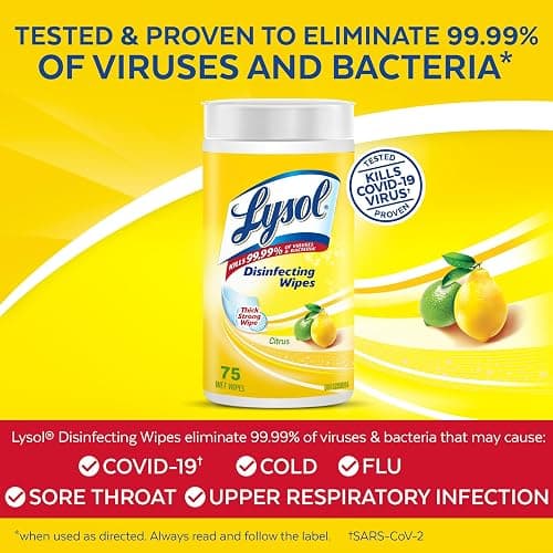 Lysol Disinfecting Wipes, Thick Cleaning Wipes with Micro Pocket Design for Home & Electronics, Kills 99.9% of Germs, Removes Allergens, Citrus Scent, 6 x 75 Count (450 Total Wipes) thumbnail 2