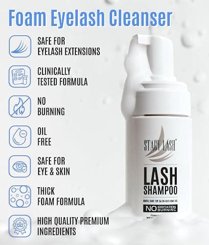 STACY LASH 6.76 fl.oz / 200ml Eyelash Extension Shampoo + Brush/Eyelid Foaming Cleanser/Wash for Extensions & Natural Lashes/Safe Makeup Remover/Supplies for Professional & Home Use thumbnail 4