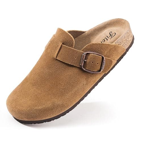 FITORY Womens Clogs Slip-on Potato Shoes Leather Mules with Suede Cork Footbed Size 6-11 - Image 1