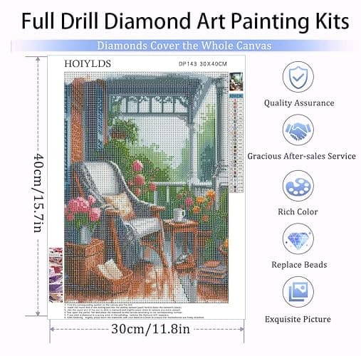Cozy Rainy Porch Diamond Painting Kits for Adults - Diamond Art Kits for Beginner, DIY Full Drill Round Diamond Dots Paintings with Diamonds 5D Gem Art and Crafts Crystal Home Wall Decor 12x16inch thumbnail 3