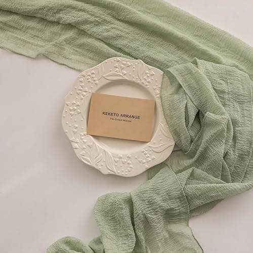 Keketo Sage Green Table Runner Cheesecloth 120 Inch 10 FT Rustic Boho Cheese Cloth Table Runner for Wedding Baby Shower Bridal Shower Sheer Gauze Centerpiece Summer Home Decorations - Sage Green - 1 thumbnail 4