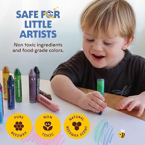 Honeysticks Super Jumbo Crayons (6 Pack) - 100% Pure Beeswax, Non Toxic Crayons for Toddlers 1-3, Extra Large Crayon Size, Easy to Hold and Use, Unbreakable Toddler Crayons, Eco-Friendly thumbnail 4