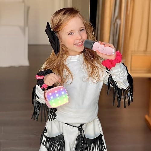 YLL Mini Karaoke Machine for Kids Adults, Portable Bluetooth Speaker with 2 Wireless Microphones, Trendy Birthday Gifts Toys for Girls Ages 3, 4, 5, 6, 7, 8, 9, 10+ Years Old Home Family Party (P-ink) thumbnail 9