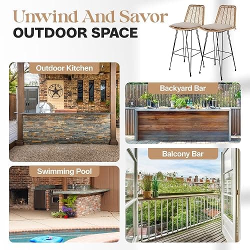 IDZO 400lbs Capacity Rattan Bar Stools Set of 2, 29-Inch Height, Outdoor & Indoor Use, Comfort Cushion, Solid Steel Frame, Durable Powder Coating, Easy Assembly, Ideal for Kitchen Island & Patio thumbnail 6