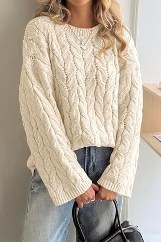 Cicy Bell Womens Oversized Cable Knit Sweaters Long Sleeve Chunky Pullover | Fall Clothes, Casual Trendy, Crewneck, Loose Fit, Pullover Tops, Winter Warm thumbnail 3