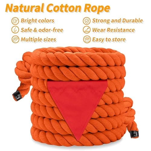 HOKINETY Tug of War Rope for Kids & Adults - 20ft Soft Cotton Outdoor Pulling Rope with Flag for Team Building Activities Field Day Family Reunions Birthday Parties Camping Games- Orange thumbnail 5