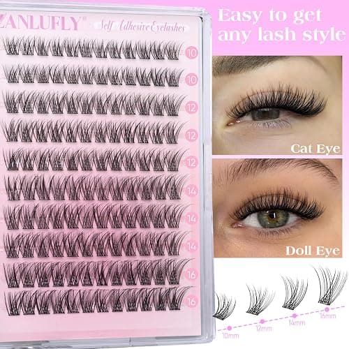 Self Adhesive Eyelashes Natural Self Adhesive Lash Clusters Pre-glued Eyelashes Clusters C Curl No Glue Lashes Wispy Cluster Lashes 10-16MM DIY Individual Lashes by zanlufly thumbnail 2