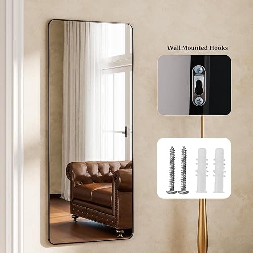 ZENOMIRRIS Black 21 x 56 Full Length Mirror Rounded Corner for Home Decor | Nano Floor Mirror with Stand Rect Full Body Mirror Aluminum Alloy Frame Standing Leaning or Hanging for Bedroom Checkroom thumbnail 5