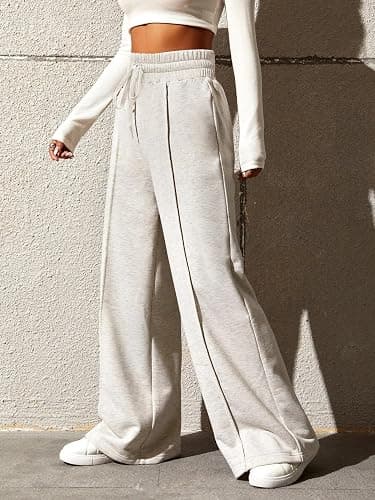 Yousify Wide Leg Sweatpants for Women Casual Elastic High Waisted Drawstring Long Pants with Pockets thumbnail 5