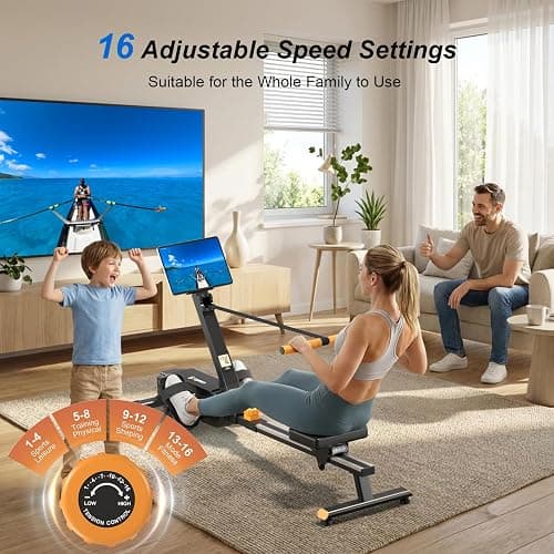 2026update Magnetic Rowing Machines for Home,Rower Machine with 16 Levels,Powerful Silent Magnetic Resistance,350lbs Weight Capacity,LCD Monitor,Silent Rail System,Row Machine for Home Gym Exercise thumbnail 6