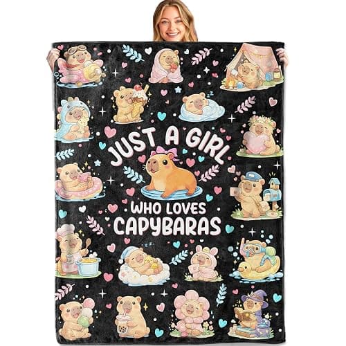 MIEPOS Cute Cartoon Capybara Throw Blanket, 50x60in, Soft Lightweight Flannel, Just A Girl Quote Blankets,Gifts for Women Girls,for Couch Travel Office Home Living Room Cabin Decor - Image 1