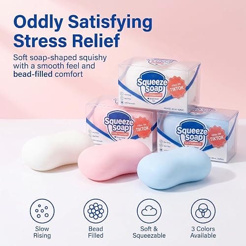 Crunchy Soap Squishy, 2026 New Bead Filled Realistic Soap-Shaped Squeeze Stress Ball ASMR Squishies, White thumbnail 2