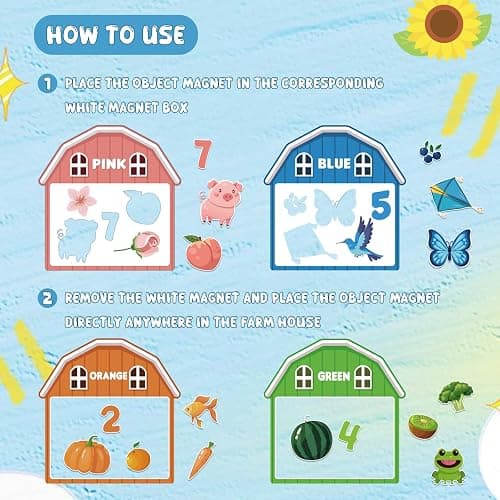 10Pcs Magnetic Color Sorting Cute Farm Animal Fridge Magnets for Toddlers | 60 Toddler Magnets for Refrigerator Early Education Toddler Color Sorting Learning Activities Boys Girls Gifts thumbnail 2