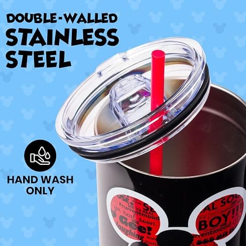 Silver Buffalo Disney Mickey Mouse, Stainless Steel Tumbler, 40oz | Classic Hashtag Current Mood #currentmood, Double Walled, Handle, Straw, Fits in Standard Cup Holder, 1.18 Liters thumbnail 5