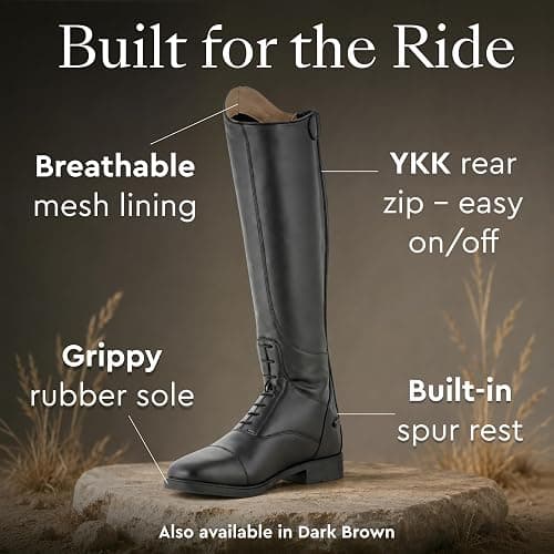 HORZE Rover Tall Field Riding Boots for Women, Rider Equestrian Boots | English Riding Boots for Women, Breathable Mesh Lining, YKK Zipper, Soft Synthetic Leather, Comfortable All-Day Riding Sole thumbnail 6