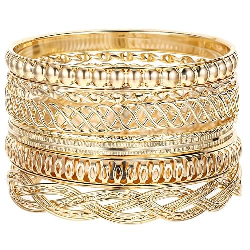 Yolev 7 Piezas Brazalete Oro Mujer Apilables Gruesos Boho Apilables Brazaletes Indios Conjunto de Joyería de Mujer India Conjunto de Joyería Vintage de Boda Africana Pulseras Oro Mujer - Image 1