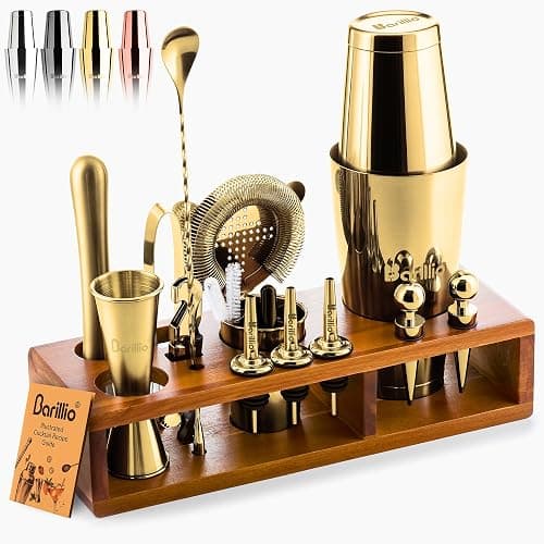 Barillio Gold Bartender Kit – 23-Piece Stainless-Steel Cocktail Shaker Set with Premium Acacia Stand | Martini Barware Mixing Tools for Home Bartending | Gift Set - Image 1