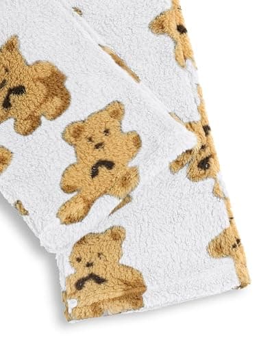 ZAFUL Women's Fuzzy Plush Pajama Pants Drawstring Elastic Waist Wide Leg Teddy Pj Bottoms Lounge Pants thumbnail 7