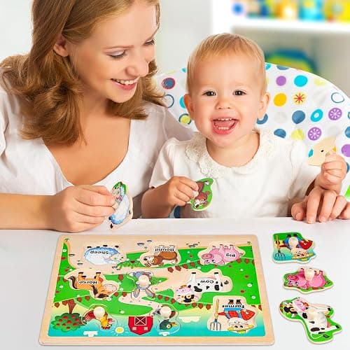 SYNARRY Wooden Puzzles for Toddlers 1-3, 6XSET Animals Puzzles for Toddlers 2-4 with Rack, Toddler Puzzles Ages 2-4, Kids Learning Educational Montessori Toys for 2 3 Year Old, Gifts for Boys Girls thumbnail 2