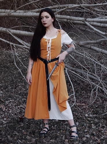 SCARLET DARKNESS Renaissance Costume Women Peasant Medieval Dress Short Sleeve Maxi Fairy Dresses with Pockets thumbnail 5