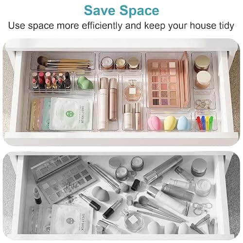Radikor Organizer Cassetti 12 Pezzi, Contenitori per cassetti in Plastica Trasparente di 4 Dimensioni, Divisori per Cassetti Impilabili per Bagno, Cucina, Trucchi thumbnail 4
