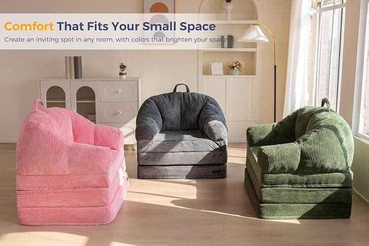 MAXYOYO Folding Sofa Bed with Backrest, Boneless Fold Out Couch Bed with Handle, 2 in 1 Convertible Bean Bag Chair to Floor Sofa Lounger, Comfy Folding Couch for Bedroom & Living Room, Dark Grey thumbnail 7