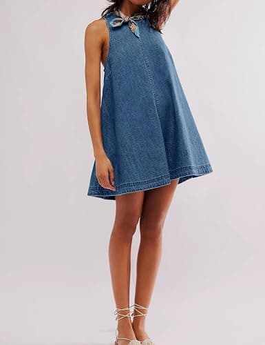 TBETNE Women’s Denim Dress Summer Casual Sleeveless Jean Mini Dresses with Pockets thumbnail 9