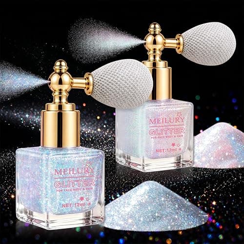 Holographic Body Glitter Spray, Shimmering Sparkle Makeup for Hair Face Clothes, Loose Glitter Highlighter, Festival Rave Party Accessories (Glint-Rainbow & Dazzle) - Image 1