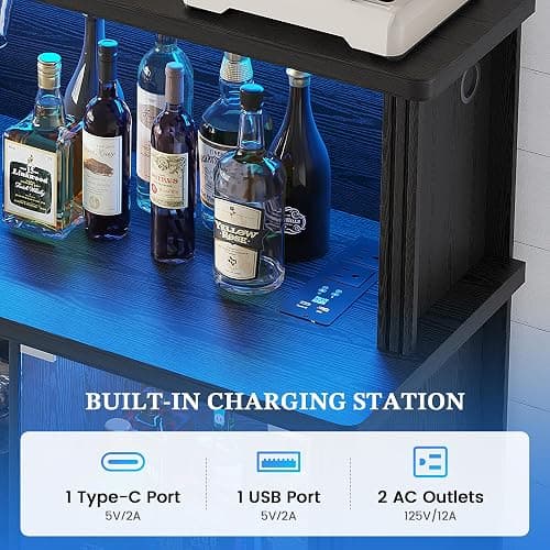 TAGELIER 47'' Wine Bar Cabinet with Mini Fridge Space & RGB Lights | Charging Station, Coffee Bar Station, Adjustable Shelves, Wine Racks, Liquor Cabinets, for Home Bar Dining Room Living Room thumbnail 7