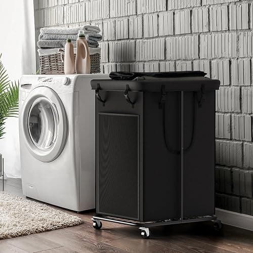 YKDIRECT 150L Large Laundry Hampers, Oxford Fabric Laundry Hampers Clothes Hampers, Metal Frame and Removable Bag Design with Wheels, Suitable for Bedroom, Bathroom, Dorm Room, Laundry Room (Black) - 150L - Black thumbnail 7