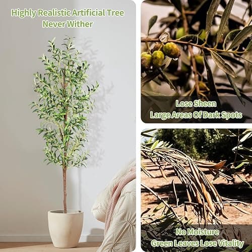 CETRD Artificial Olive Tree, 6FT Tall Faux Olive Trees 72in Outdoor Fake Potted Silk Plant with Trunk and Realistic 648 Leaves and 24 Fruits for Modern Office Home Decor Indoor（1pack） - 1pack - 6ft thumbnail 3