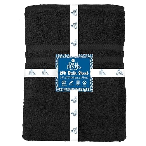 DAN RIVER 2 Pack Luxury Bath Sheets 35x70, 600 GSM, Soft & Quick Dry 100% Ring Spun Cotton Towels Ideal for Hotels, Spas, Gyms & Salons Extra Large, Black thumbnail 2