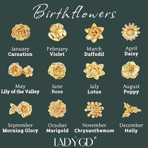 LADYGD Birth Flower Stacking Ring for Women | 14K Gold Plated Brass, 12 Engraved Floral Motifs, Slim Stack-Ready Band, Available in US Sizes 5-9 thumbnail 5