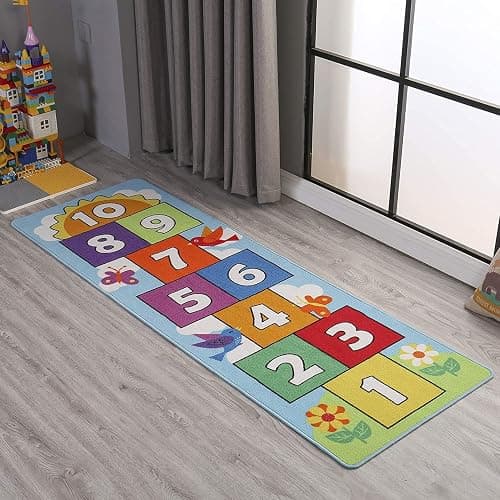 Hop and Count Hopscotch Rug, Kids Floor Play Area Rug Game Carpet Crawl Jump Mat, Children Numbers Learning Non-Slip Rug, Great for Ages 3 to 7 Boys Girls, Home Decor, 26''x55'' thumbnail 2