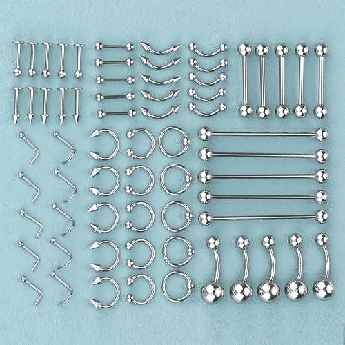 ChiMunllin 120PCS Body Piercing Kit Surgical Steel 14G 16G 20G BCR CBR Labret Lip Rings Cartilage Daith Earrings Nose Septum Nose Studs Belly Button Rings Jewelry Needles Gloves Clamps Tools thumbnail 3