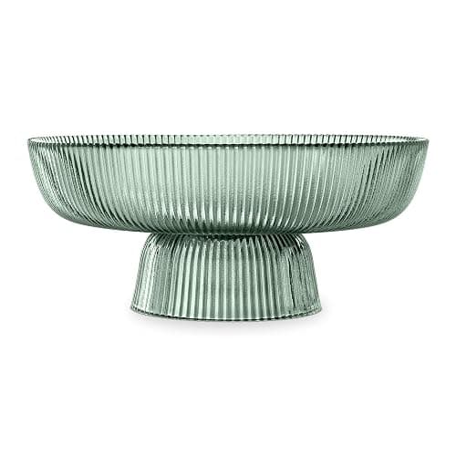 Navaris Glass Fruit Bowl - Decorative Fluted Colored Glass Bowl for Fruit Snacks Candy - 10.2" Diameter Table Centerpiece Dish - Green Tinted Glass - Green - Image 1