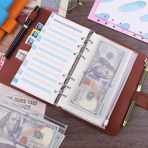 Antner A6 Binder 6 Ring Refillable Notebook Budget Planner for A6 Filler Paper, PU Leather Loose Leaf Personal Planner Wallet Money Organizer Cash Stuffing Binder with Magnetic Buckle Closure, Brown thumbnail 2