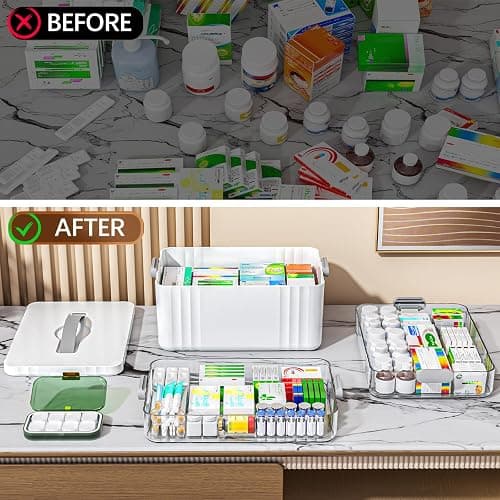 ARSTPEOE 3-Tier Medicine Organizer - Portable Medicine Cabinet with Plastic Handle, Multipurpose Medical Box with Pill Box, Empty First Aid Kit for Home thumbnail 4
